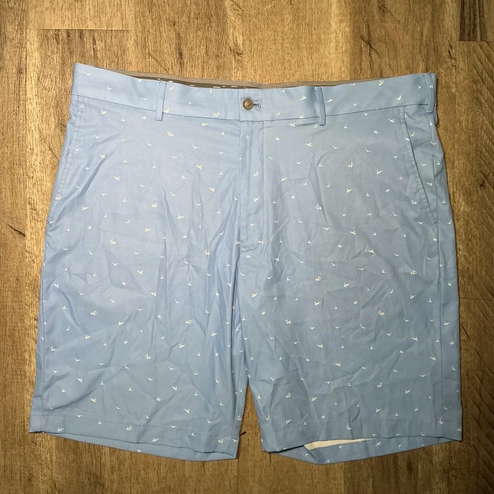 Walter Hagen Golf Shorts Bird Print Flat Front 40 Light Blue